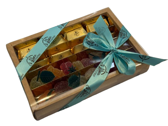 Confezione gelatine e gianduiotti - scatola rettangolare grande 16x23 da 470/500 gr