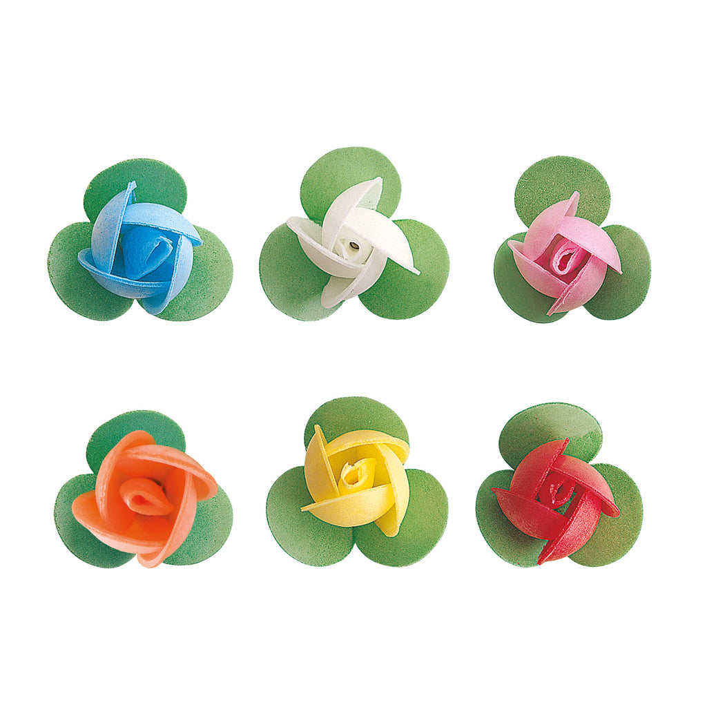 ROSA MINI ASSORTITA CON FOGLIA 3CM 150pezzi