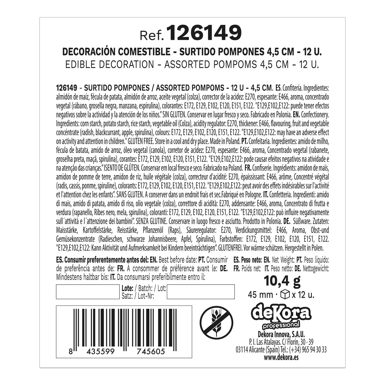 POMPONI DI CIALDA ASSORTIMENTO COLORE  4,5CM 12pezzi