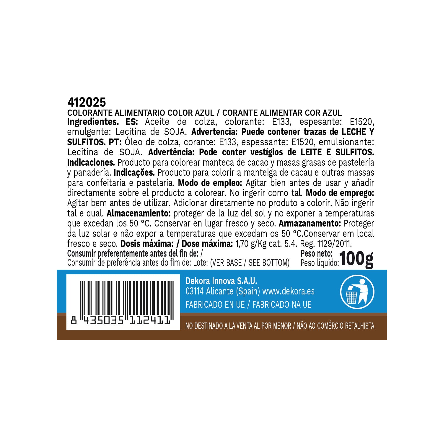 COLORANTE LIQUIDO LIPOSOLUBLE BLU AZF 100gr