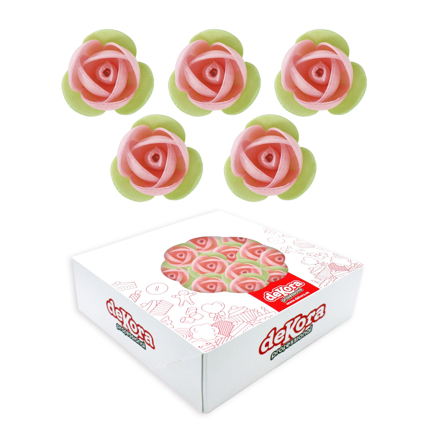 ROSA CIALDA ROSA CON FOGLIA VERDE 3.5cm 140pezzi