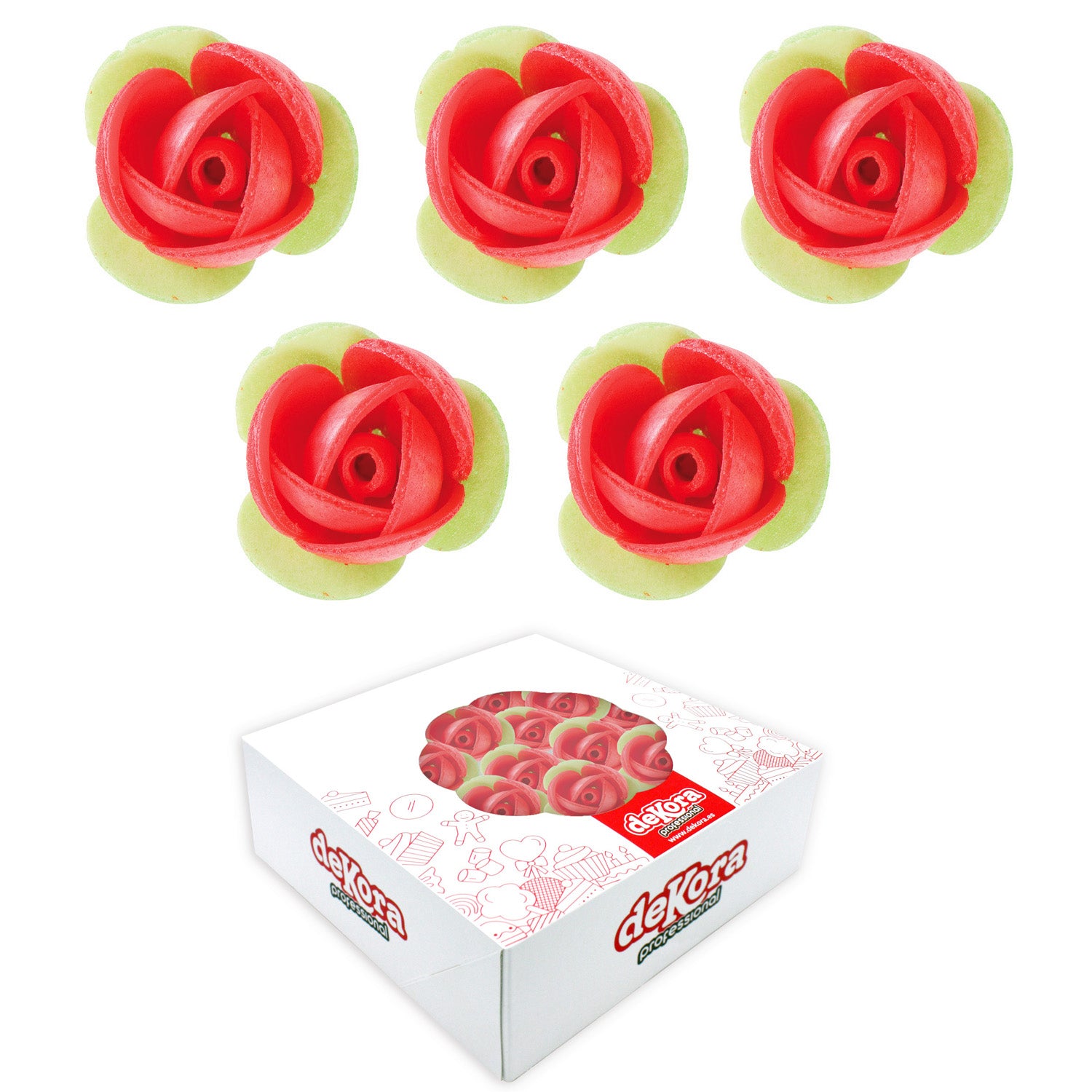 ROSE CIALDA ROSSA CON FOGLIA VERDE 3.5cm 140pezzi