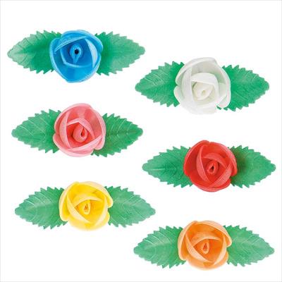 80 ROSA PICCOLA ASSORT.CON 2 FOGLIE DI ROSA 6.5CM 80pezzi