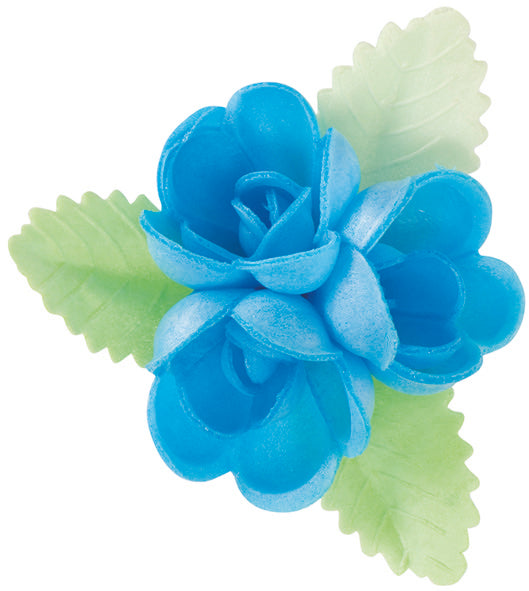 30 FIORI OBLEA COLORI ASSORTITI FOGLI VERDI 6,5 x 6,5 CM 30pezzi