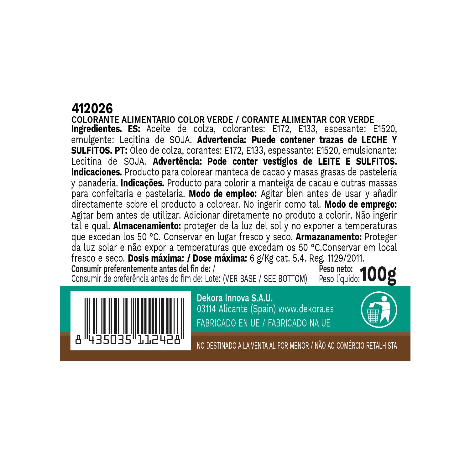 COLORANTE LIQUIDO LIPOSOLUBLE VERDE 100gr