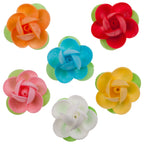 ROSA MINI IN OSTIA COLORI CON FOGLIE ASSORTITI 4CM 80pezzi