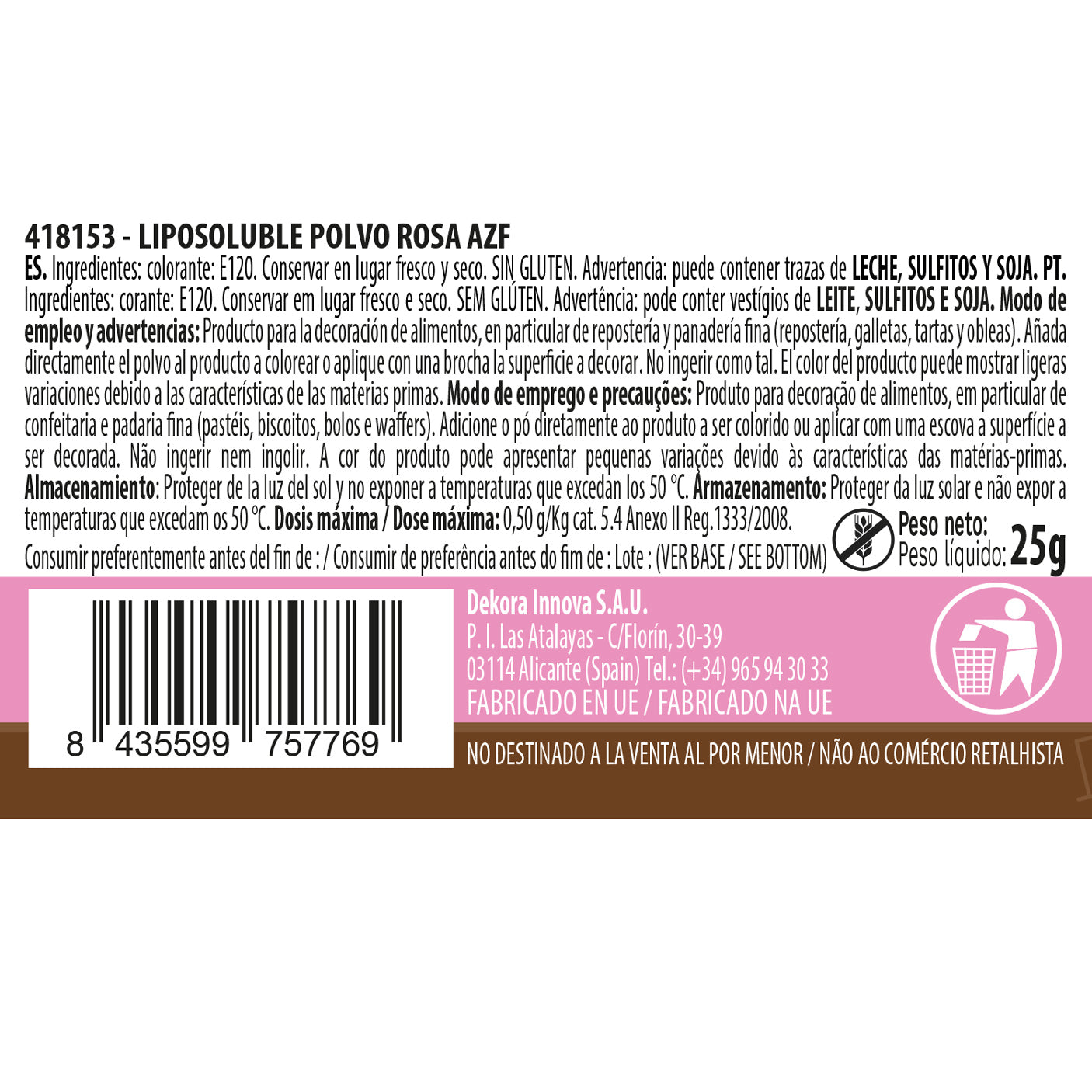 COLORE IN POLVERE LIPOSOLUBLE ROSA 25GR