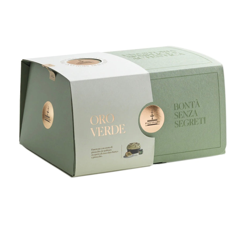 Panet. oro verde pistacchio kg. 1 scat. regalo+ vaso crema + coltellino Fiasconaro - cod. FIASCO08