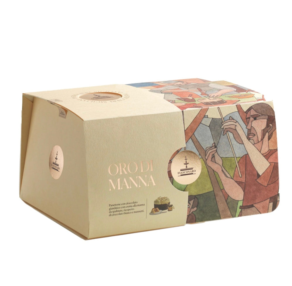 Panett. oro di manna kg. 1 scat. regalo + vaso crema + coltellino Fiasconaro - cod. FIASCO09