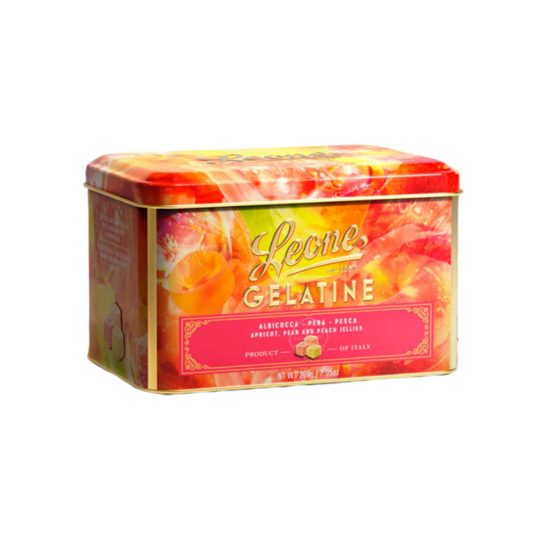 Gelatine cubifrutta polpa di frutta con scatola in latta 200gr Leone - cod. LEO07